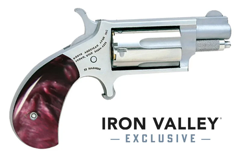 North American Arms Mini-Rev .22 Magnum stainless with purple slim pearl grip and 1 1/8" barrel