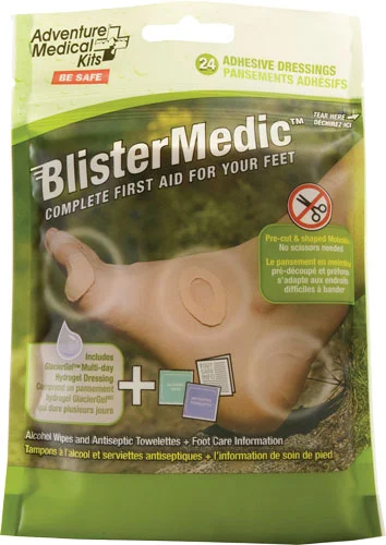 Adventure Medical Kits Blister Medic Kit with precut moleskin and GlacierGel dressings in a brown resealable Dryflex bag