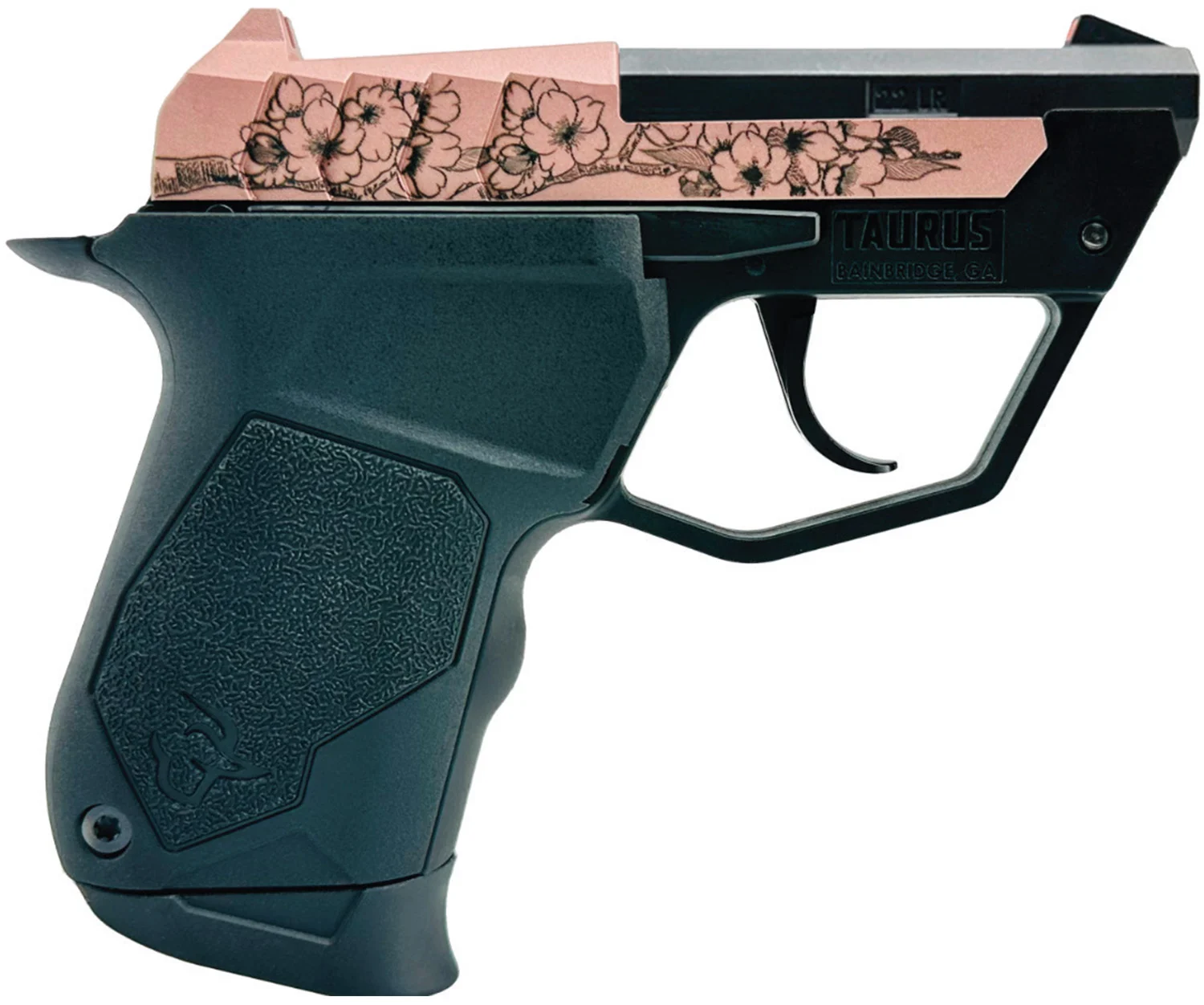 Taurus 22TUC .22 LR pistol, Cherry Blossom engraved, polymer frame, fixed sights