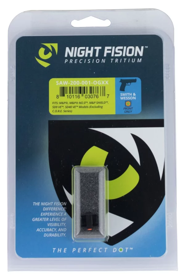 Night Fision SAW200001OGX Tritium Front Sight for Smith & Wesson  Green Tritium Orange Outline M&P/Shield/SD9VE