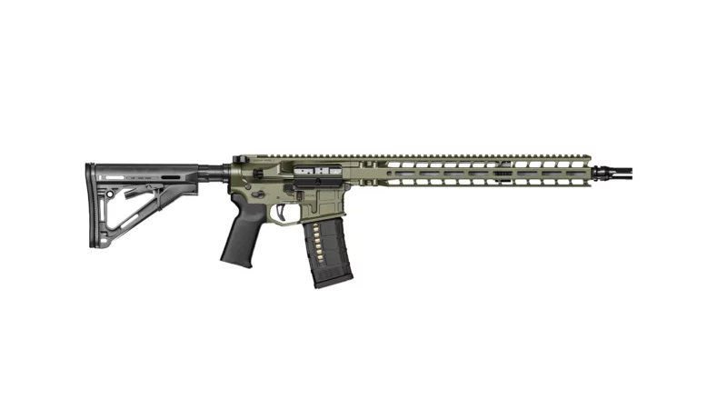 Radian Weapons Model 1 16-inch .223 Wylde Olive Drab Green Cerakote AR rifle, side view