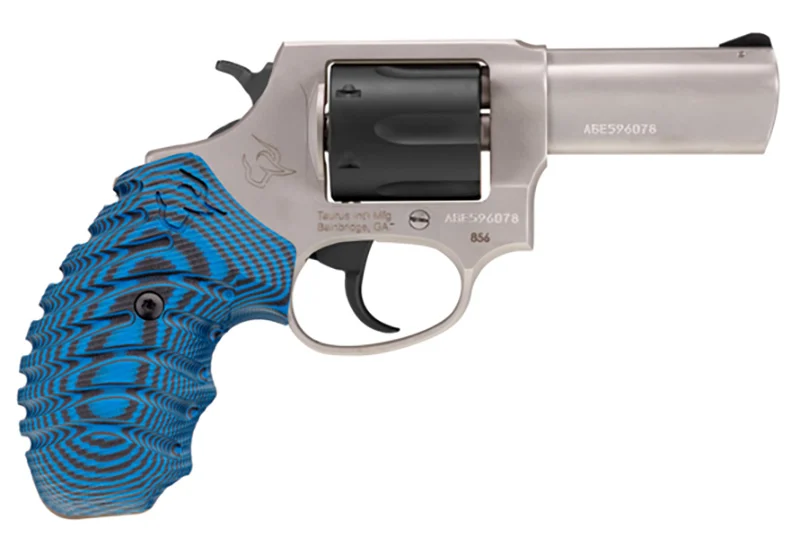 Taurus 856 .38 Special 6-shot revolver stainless frame with blue/black VZ grips, optic-ready