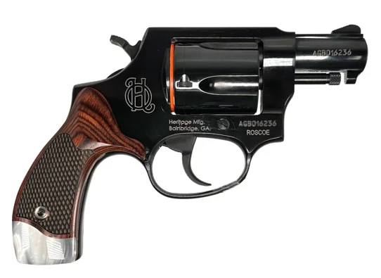 Heritage Roscoe .38 Special 3-inch blued revolver with rosewood and white pearl grips
