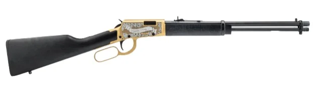 Rossi Rio Bravo Ronald Reagan .22 LR lever-action rifle 18-inch barrel gold engraved receiver wood stock
