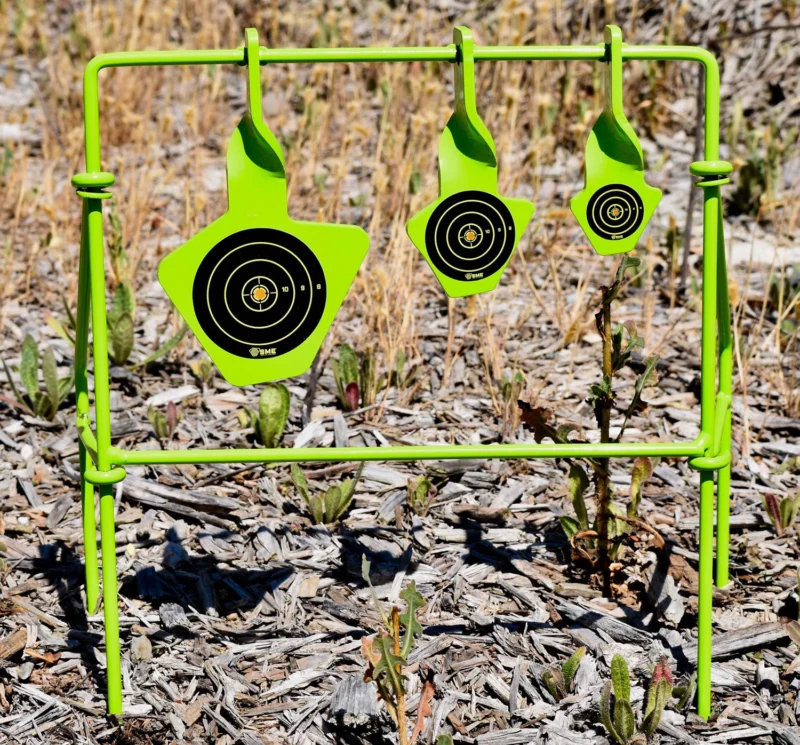 SME SMEST22FLD steel spinning target system folding support three plates black green bullseye
