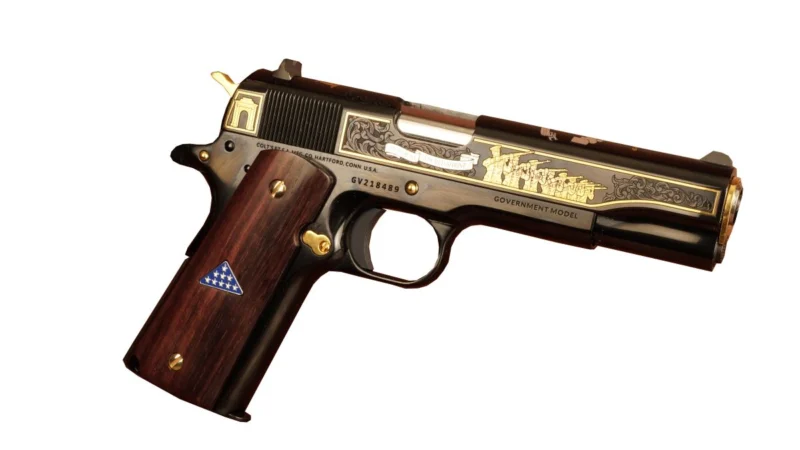 Colt 1911 Old Guard IVS Exclusive .45 ACP 5-inch blued pistol with rosewood grips