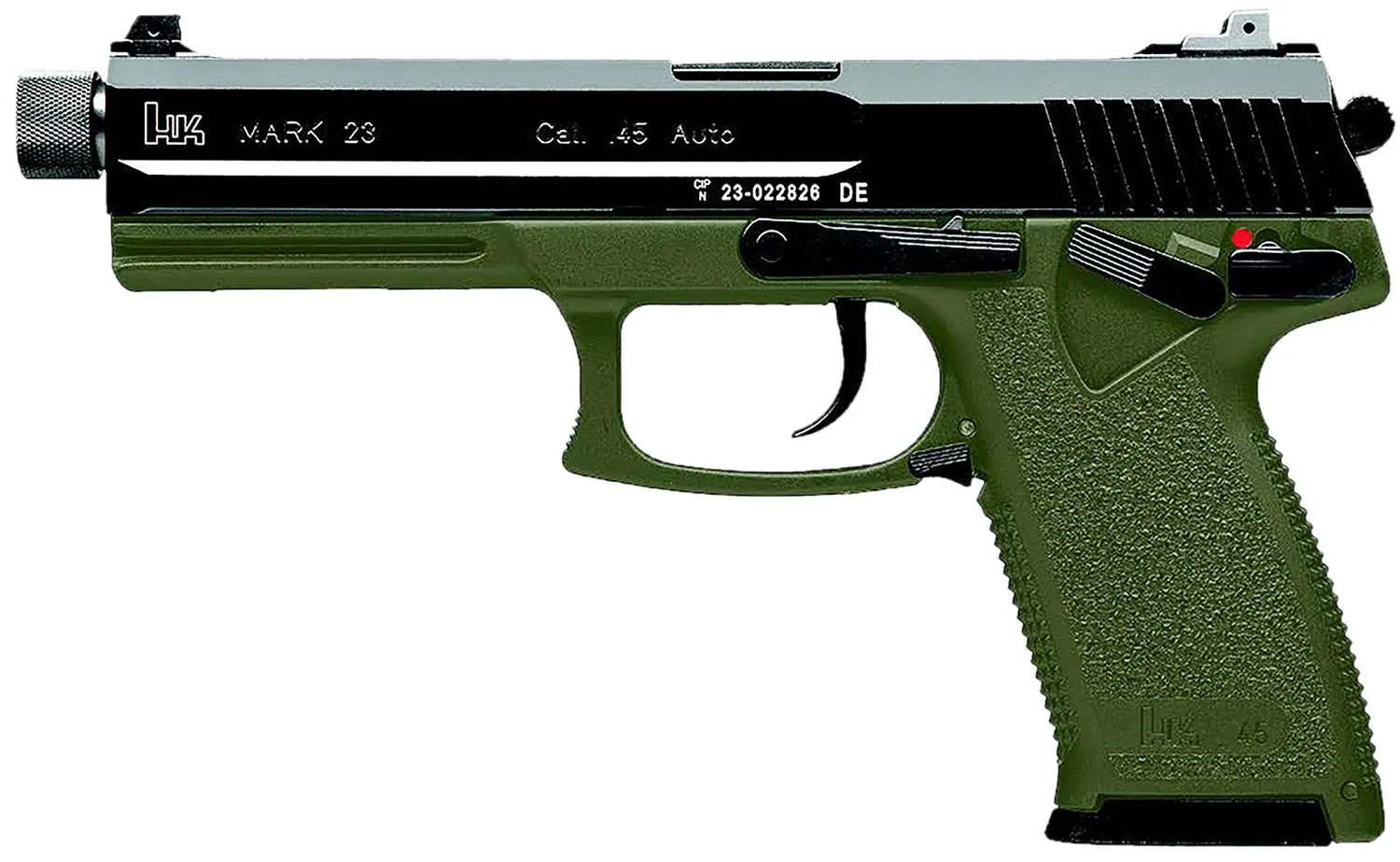 Heckler & Koch Mark 23 .45 ACP 5.87 inch threaded barrel OD Green polymer frame black slide