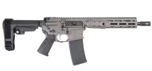 LWRC IC-DI 5.56 10.5-inch threaded barrel pistol in Tungsten Grey with SBA3 brace and M-LOK