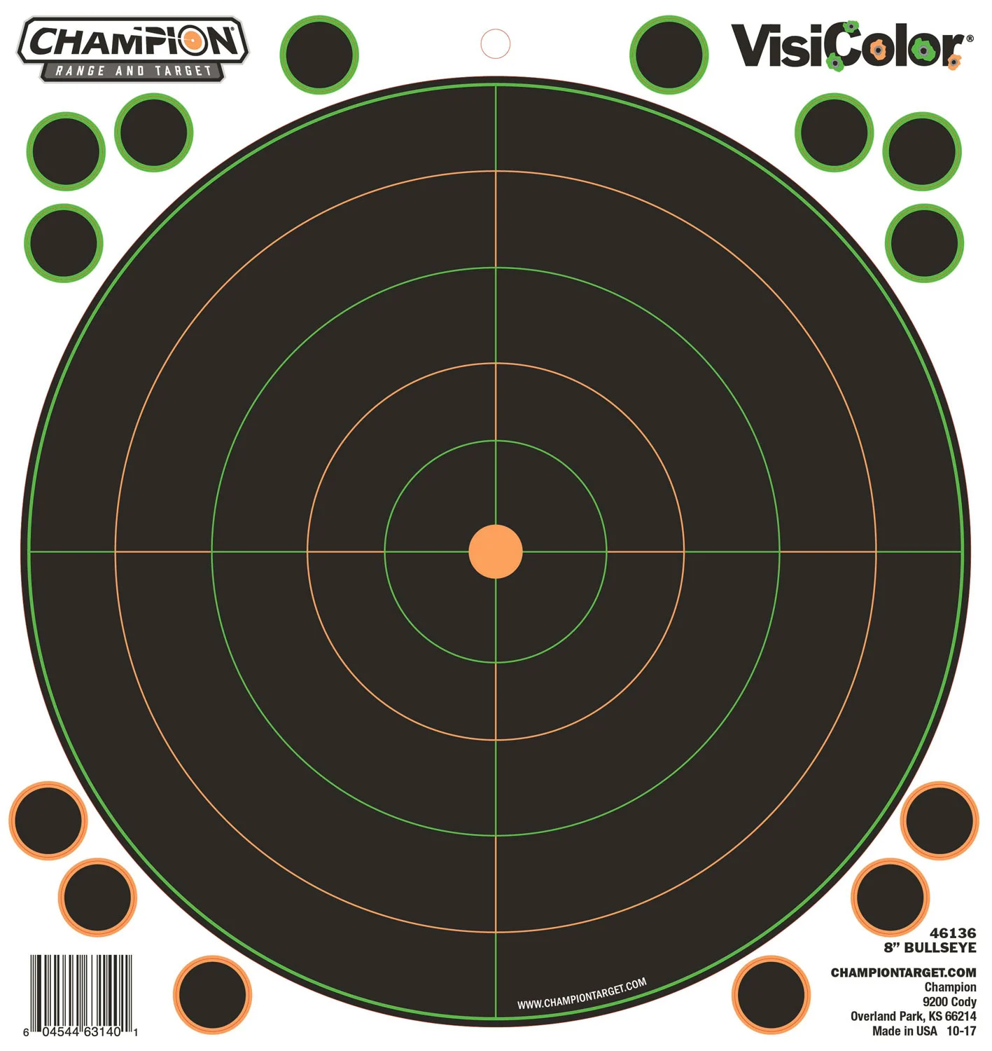 Champion VisiColor 8-inch bullseye self-adhesive paper targets 5-pack with pasters