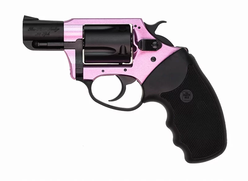 Charter Arms Pink Lady .38 Special 2-inch pink anodized revolver with black barrel and black rubber grip