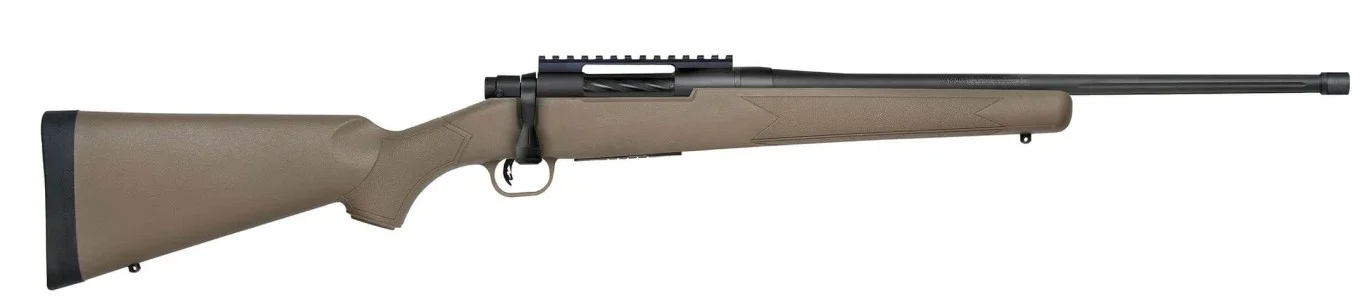 Mossberg Patriot Predator .350 Legend rifle with FDE synthetic stock and threaded fluted barrel