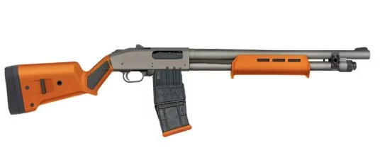 Mossberg 590M 12 Gauge 18.5in Mag-Fed Tungsten Gray barrel with Safety Orange Magpul synthetic stock