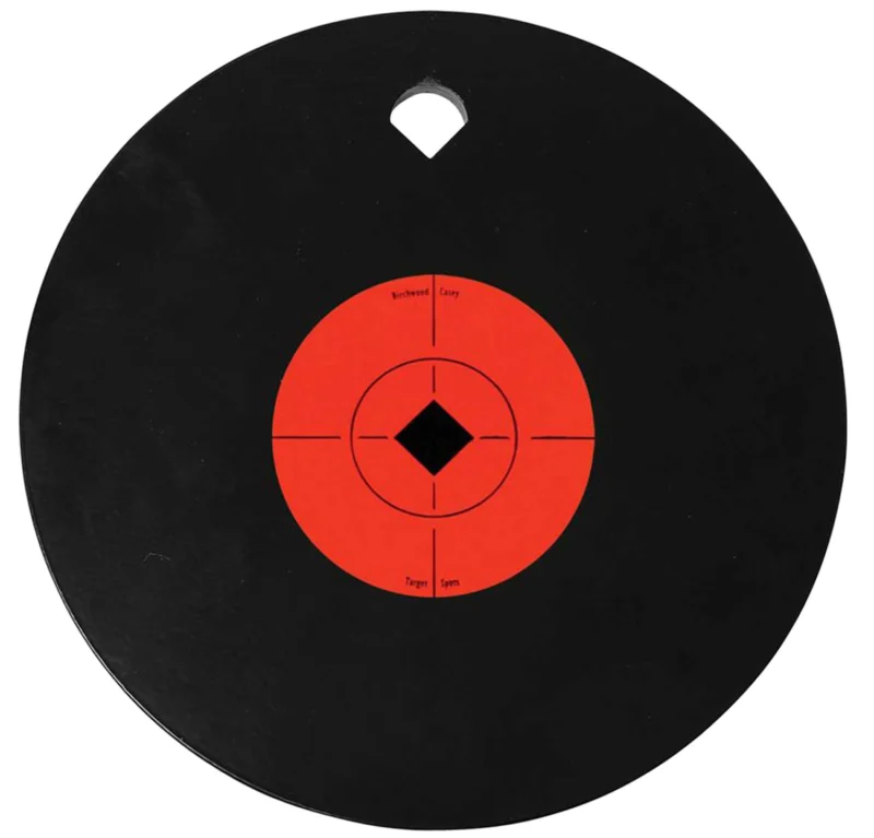 Birchwood Casey World of Targets 8-inch AR500 steel gong target black/orange single hole
