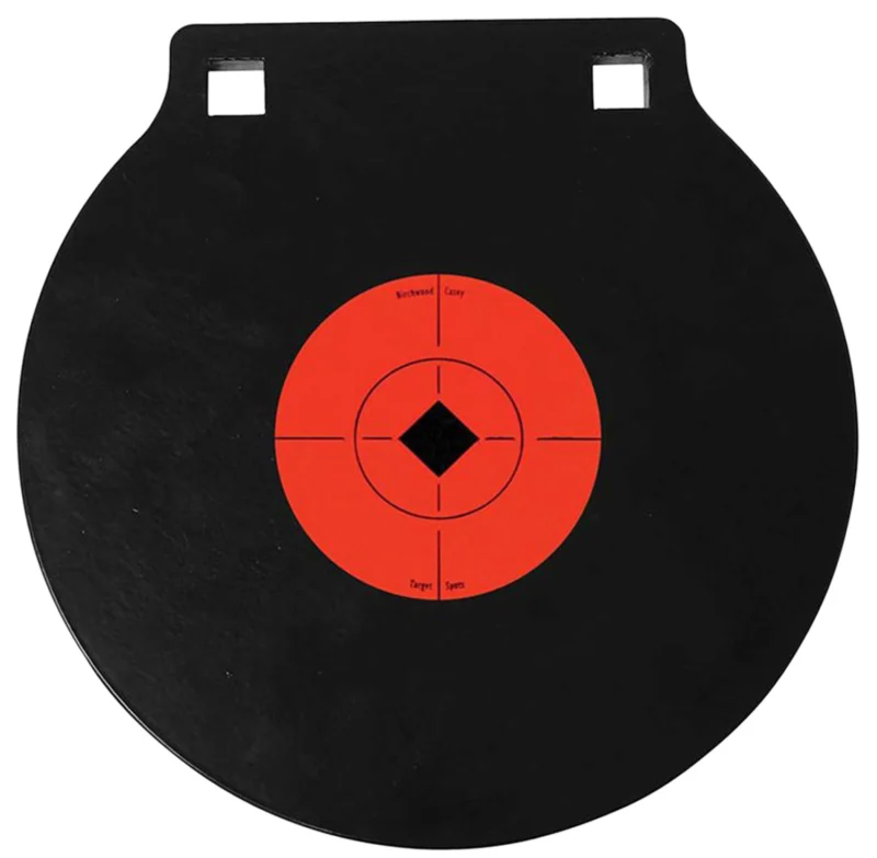 Birchwood Casey World of Targets 8-inch AR500 steel double-hole gong target black and orange
