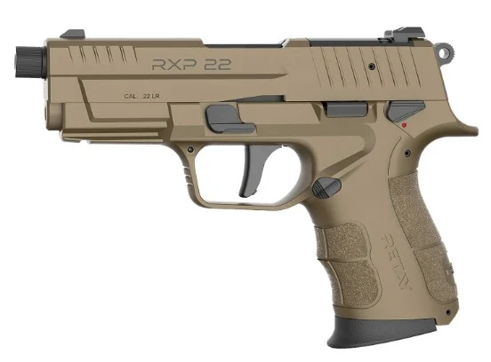 Retay USA RXP22 .22LR 4in threaded barrel pistol in black and flat dark earth with TruGlo front sight