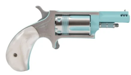 North American Arms IRIS .22 WMR 5rd mini-revolver in turquoise Cerakote with pearl grips