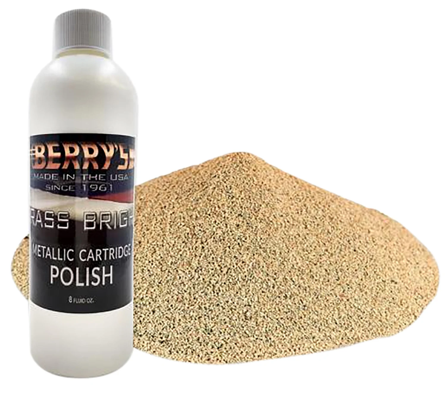 Berry's 73743 Brass Polishing Kit with 8 oz polish bottle and 6 lbs 14/20 corn media