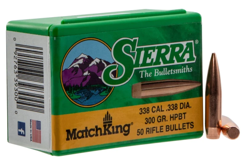 Sierra MatchKing .338 cal 300 gr HPBT reloading bullets 50 per box
