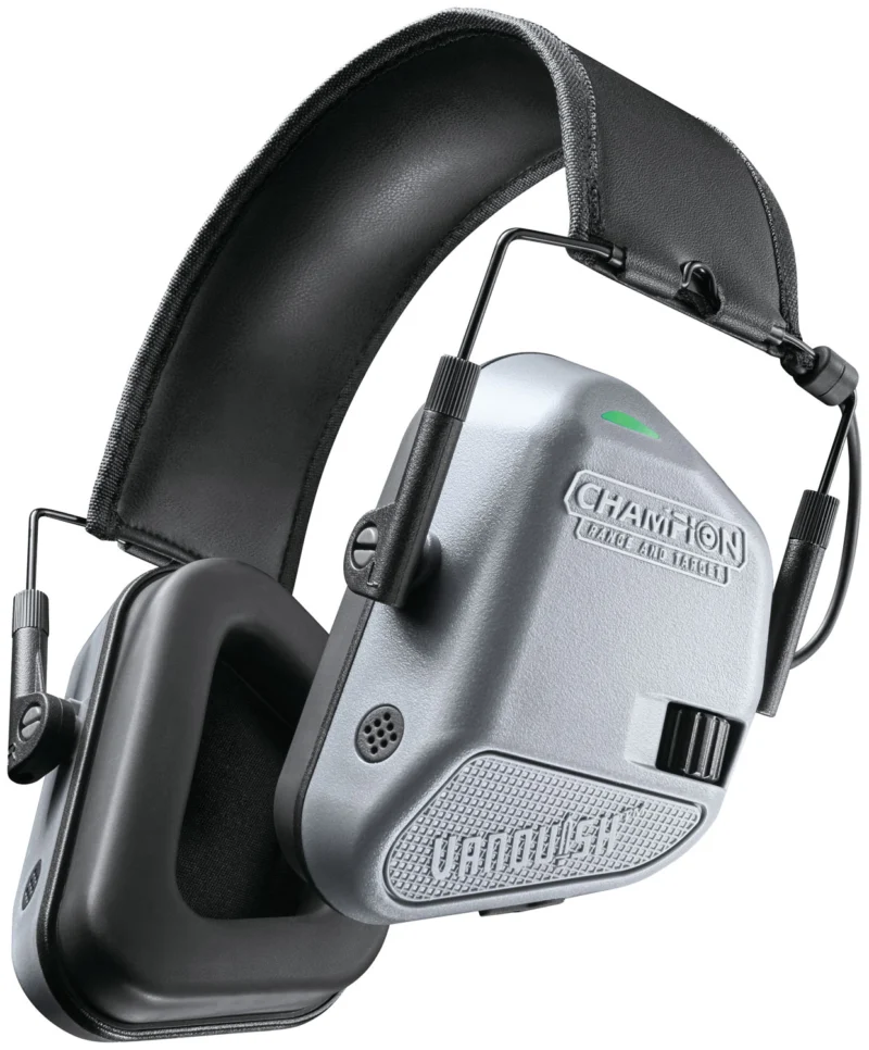 Champion Vanquish electronic earmuffs gray black rechargeable Li-ion hearing protection