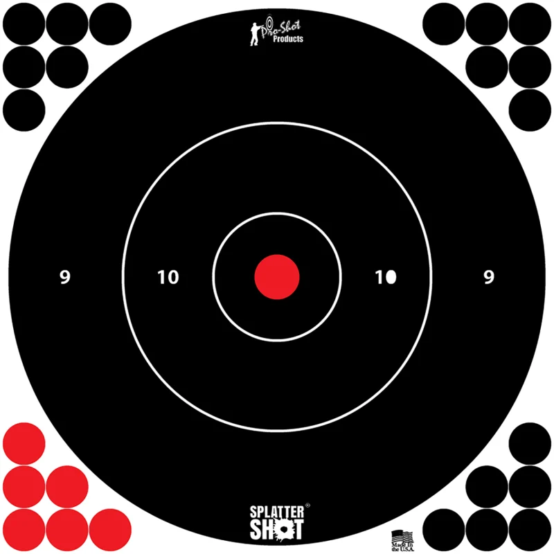 Pro-Shot SplatterShot 12-inch bullseye hanging tagboard targets with white splatter, 12-pack