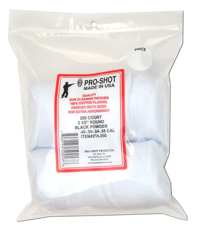 Pro-Shot 2.5in round cotton flannel cleaning patches 250 count pack