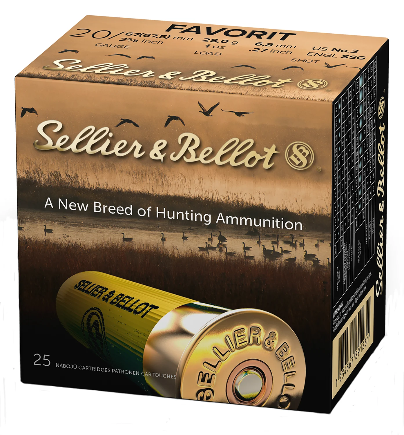 lier & Bellot SB20BSA Hunting 20Gauge 2.63 12Pellets 1oz 2Shot 25 Box/10 Case Ammo