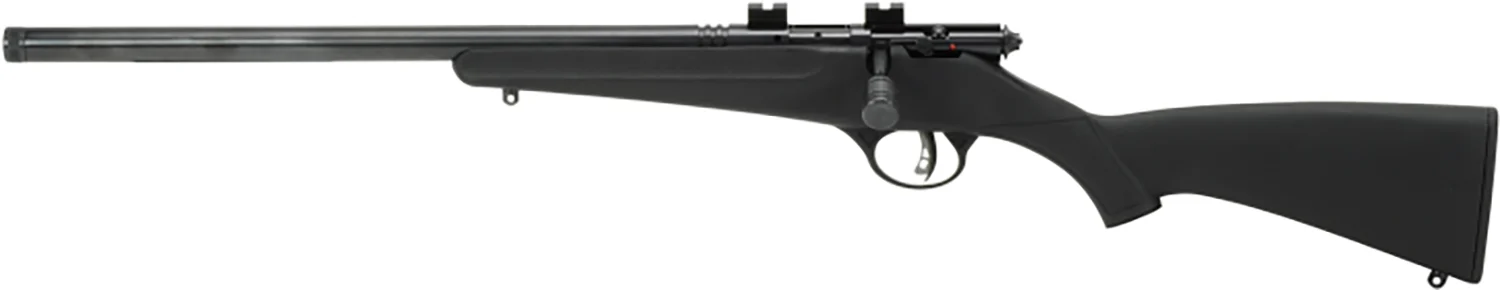 Savage Rascal FV-SR left-hand single-shot bolt-action rifle with 16.12" heavy barrel and black synthetic stock