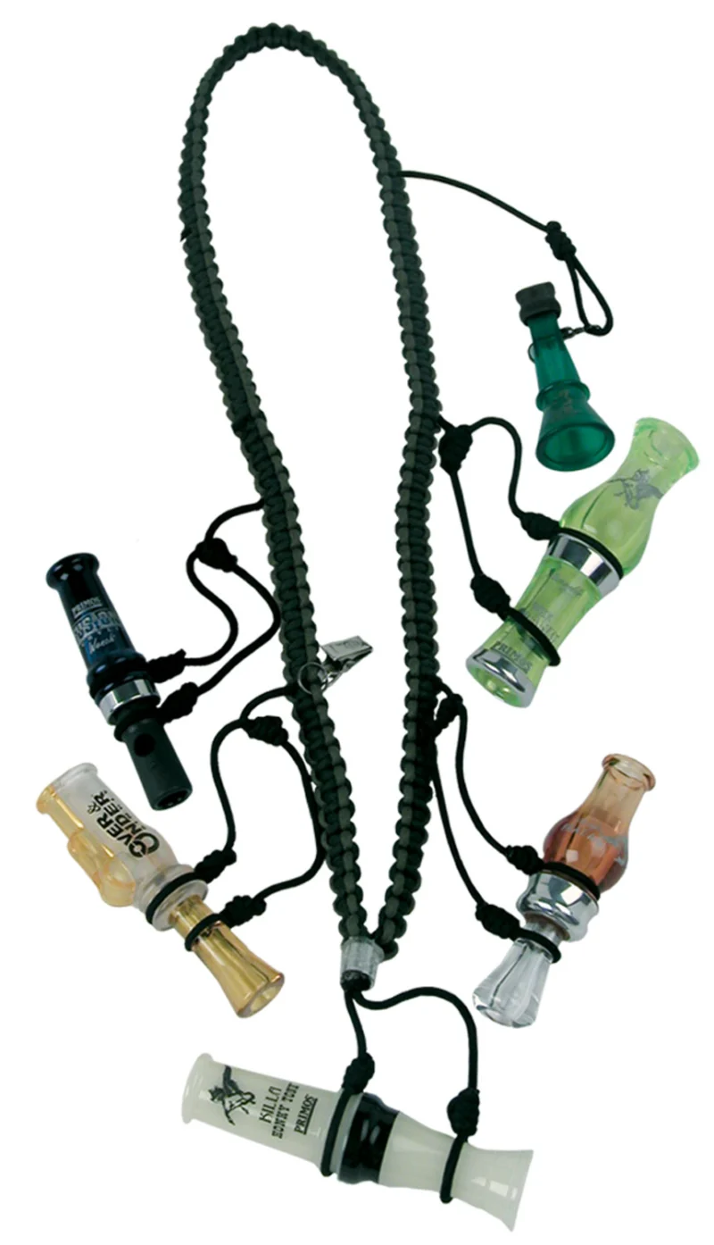 Primos Waterfowler's 5-call lanyard in black nylon with split ring