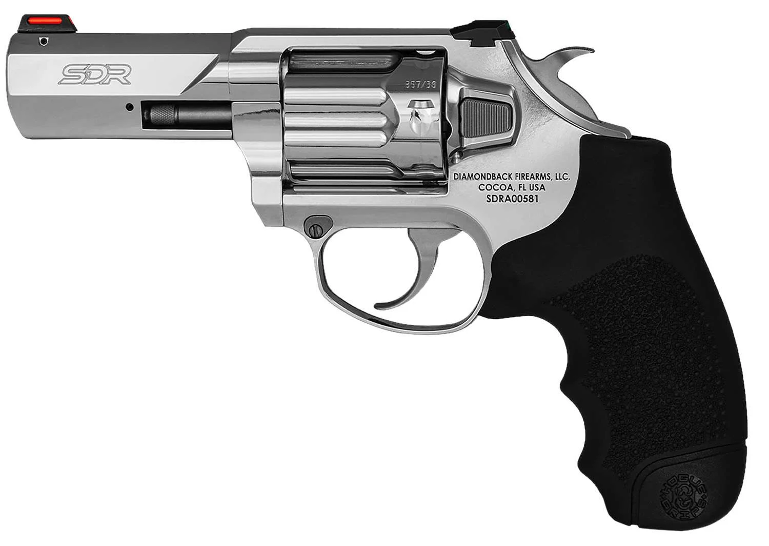 Diamondback SDR .357 Magnum 3-inch polished stainless revolver with black Hogue grip and fiber optic sights