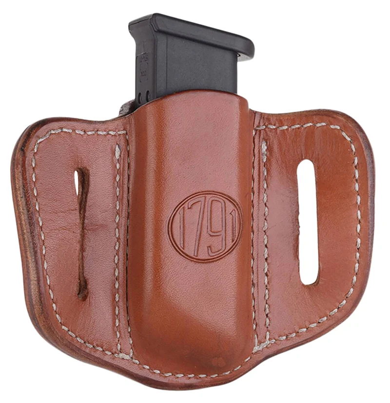 1791 Gunleather MAG1.2 brown leather single mag carrier with belt slide and American steel clip