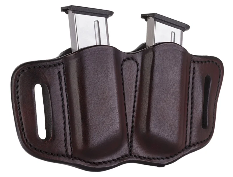 1791 Gunleather MAG2.1 double magazine carrier in signature brown leather, ambidextrous belt-slide