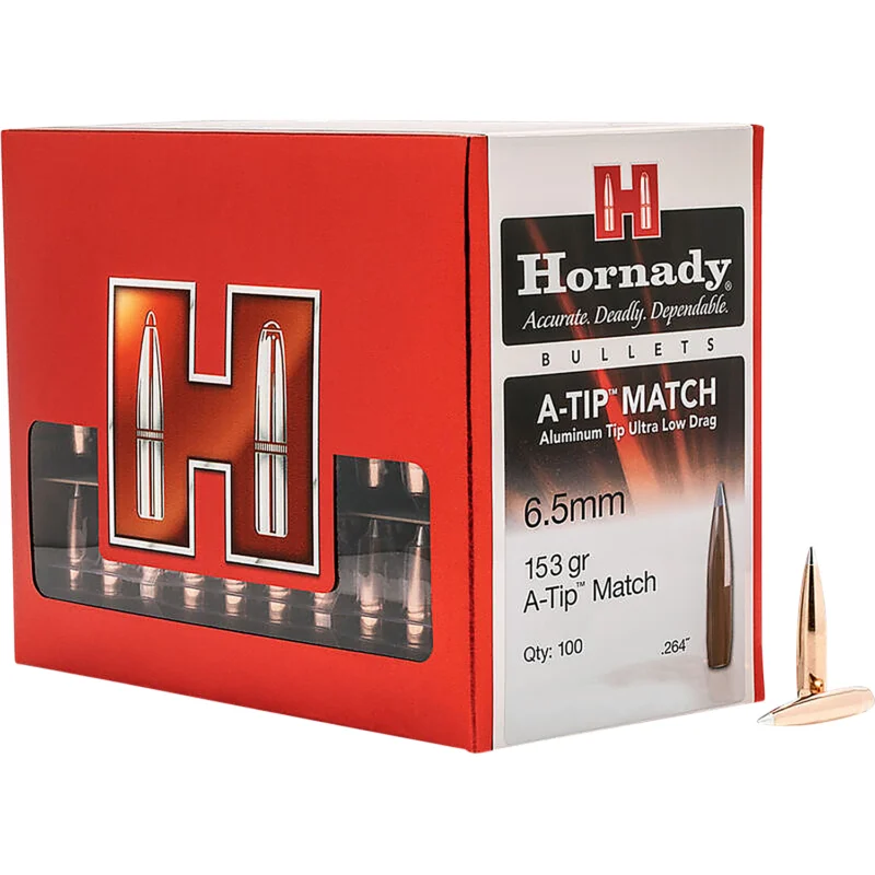Hornady A-TIP Match 6.5mm (.264) aluminum-tipped match bullets, 100 per box