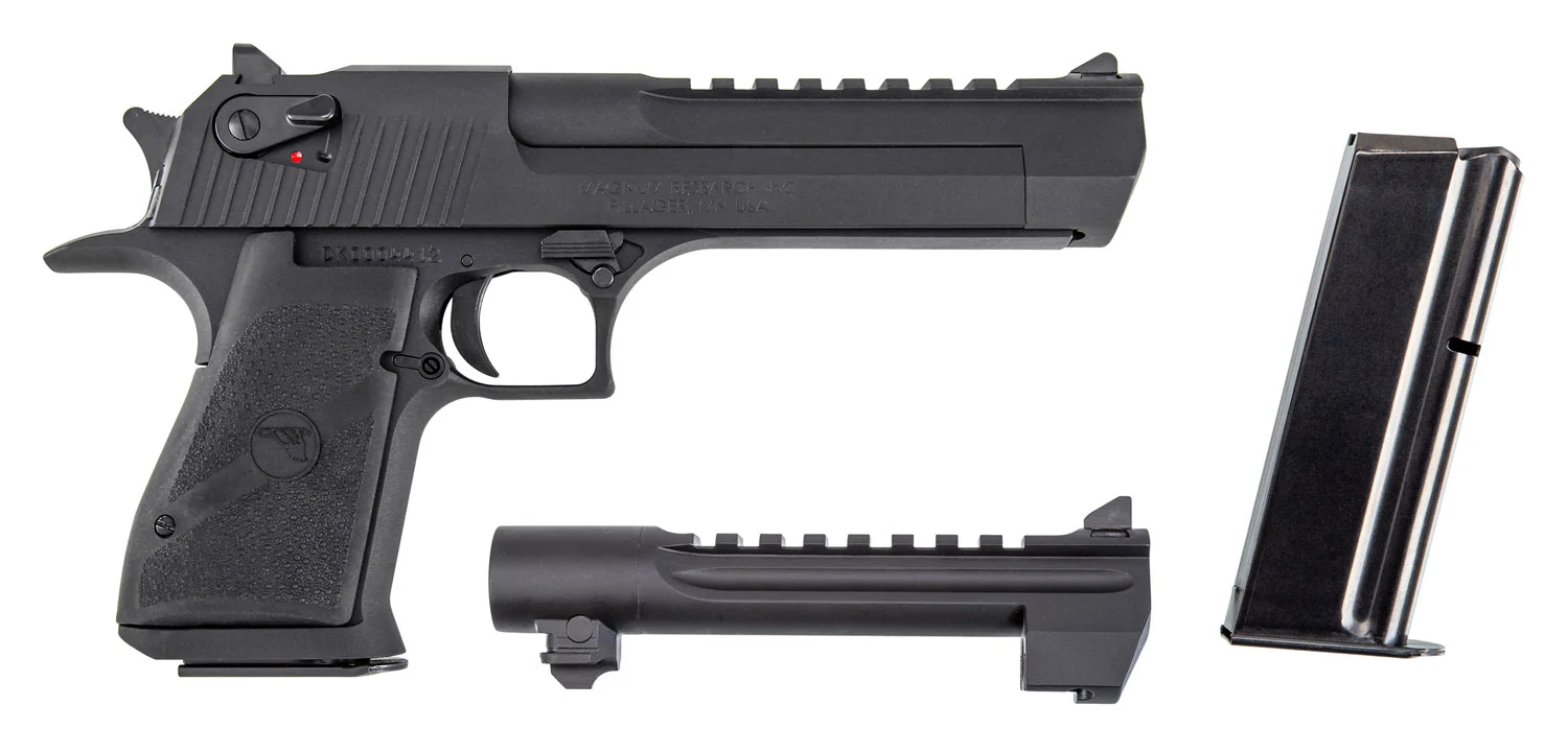 Magnum Research Desert Eagle Mark XIX 6-inch barrel, black polymer grip, side view