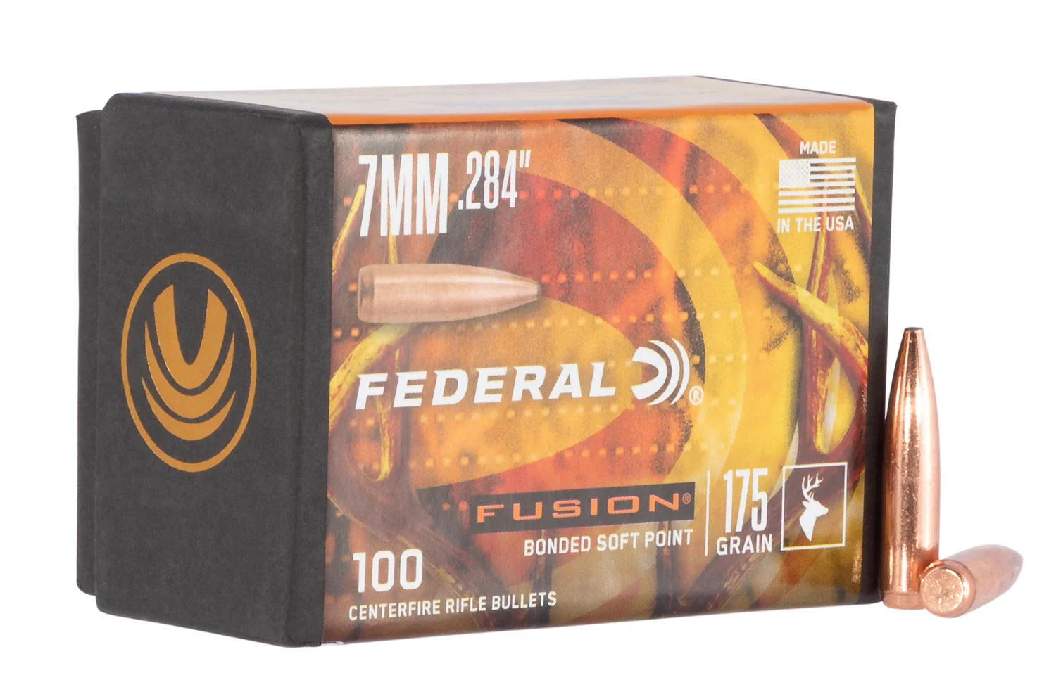 Federal Fusion 7mm .284 175 gr soft point bullets, box of 100