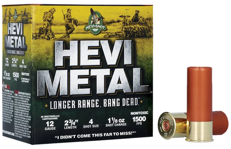 HEVI-Metal Longer Range 12ga 2.75in 1-1/8oz #4 shotshell box