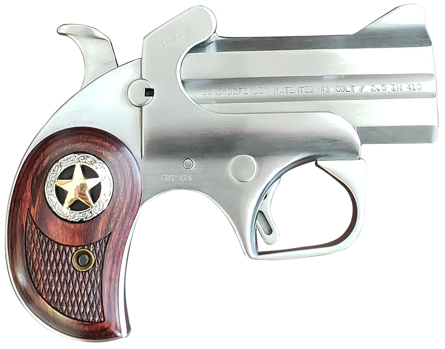 Bond Arms BARD Rustic Defender derringer, stainless finish, rosewood grips, 3-inch barrel