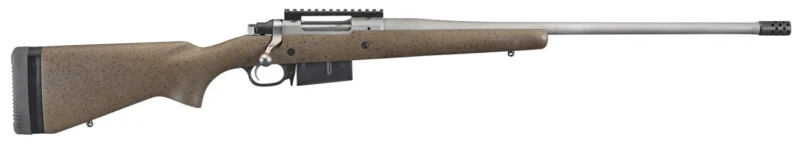 Ruger Hawkeye Long-Range Hunter 6.5 PRC 22-inch stainless threaded barrel speckled black brown stock