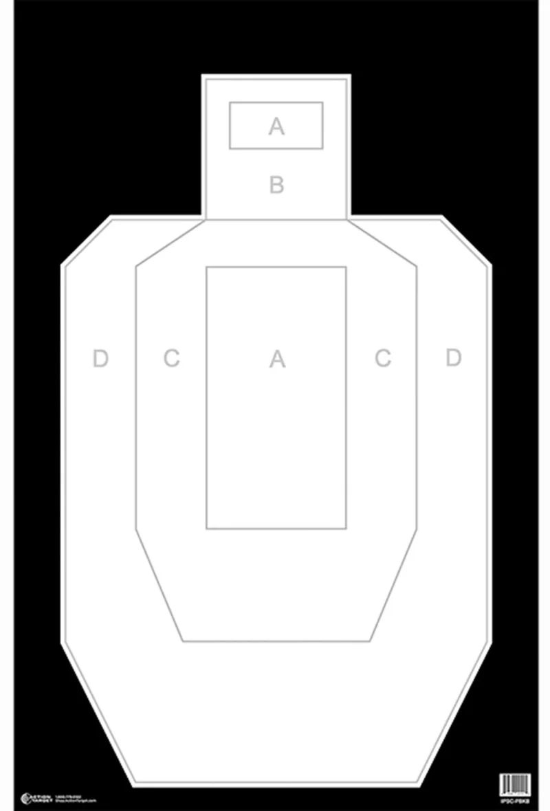 Action Target IPSC/USPSA silhouette paper target, black on white, 23 x 35 inches, 100 per box