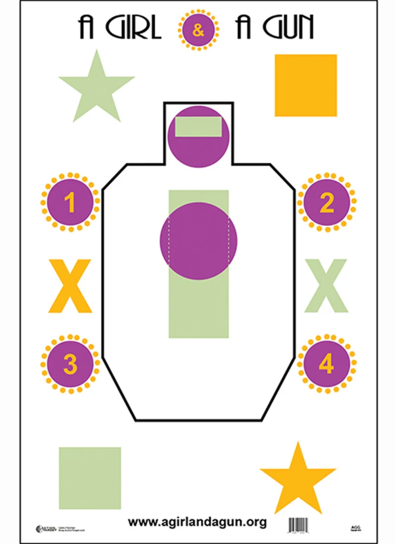 Action Target AGG100 A Girl & A Gun IDPA silhouette paper target 23x35 multi-color 100 per box