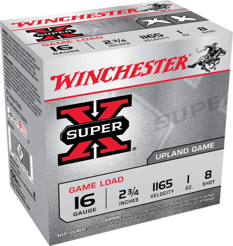 Winchester Super-X Game Load 16 GA 2.75 in 1 oz #8 shotshell box (25 rounds)