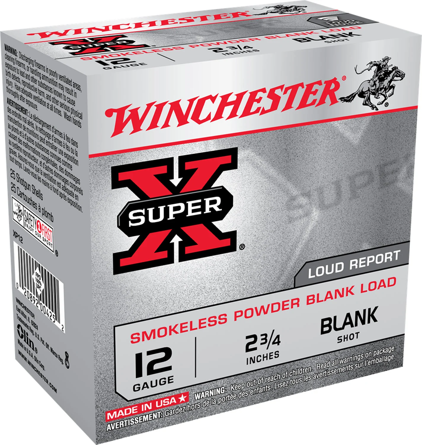 Winchester Super-X 12 gauge 2.75 inch smokeless blank ammunition box, 25 rounds