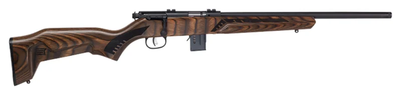 Savage 93 Minimalist .22 WMR 18 inch brown laminate stock bolt-action rifle with threaded muzzle