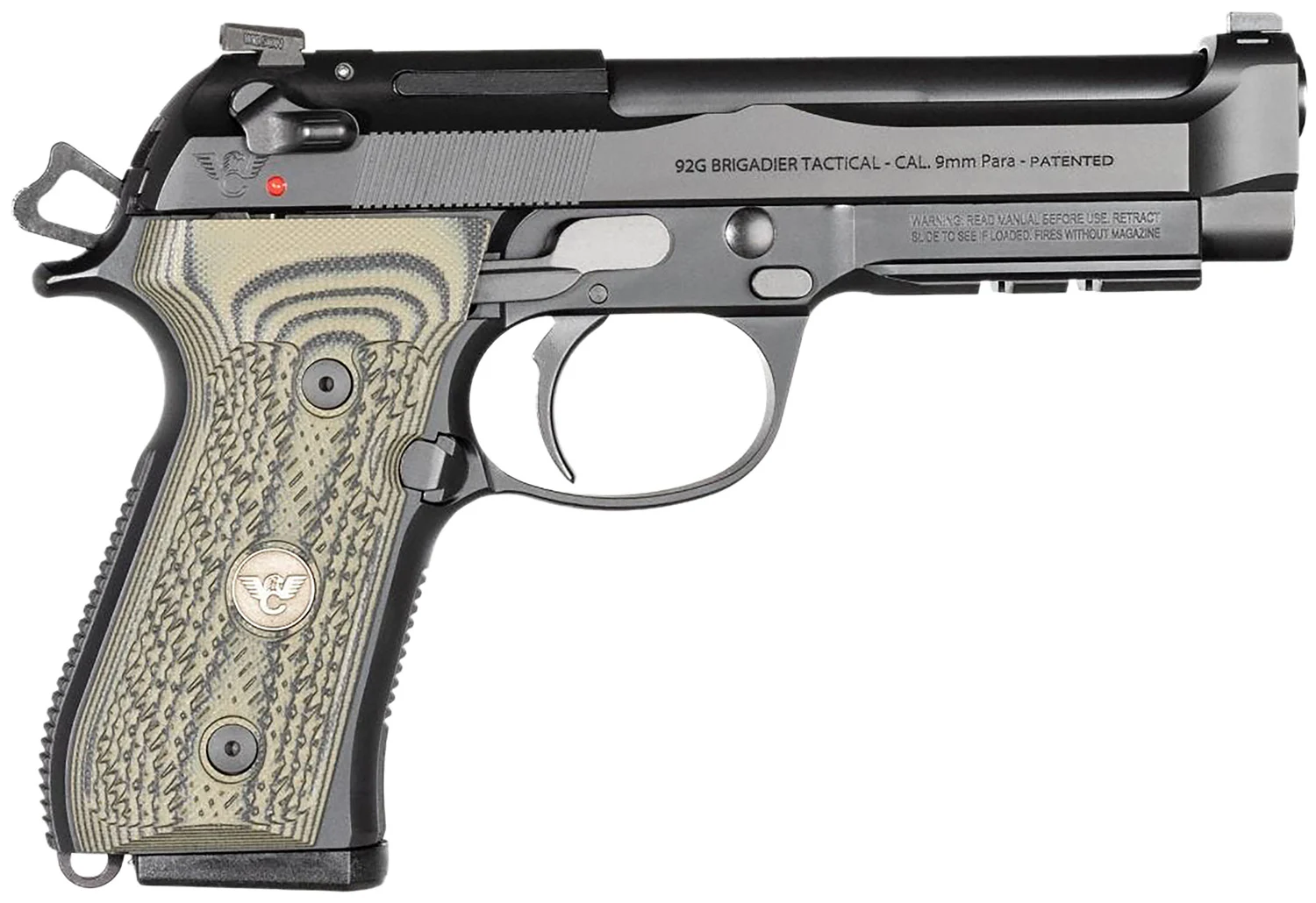 Wilson Combat 92G Brigadier Tactical 9mm pistol with Dirty Olive G10 grips and Picatinny rail