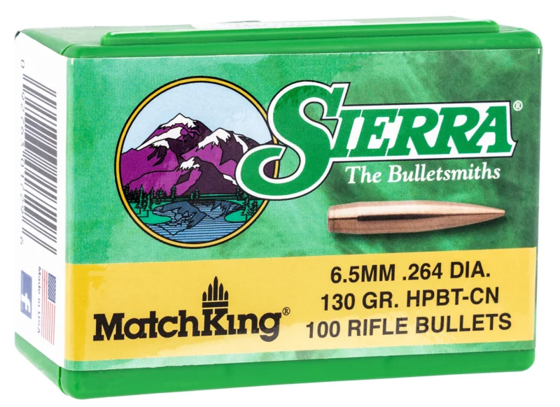 Sierra MatchKing 6.5mm (.264) 130 gr HPBT bullets, 100 per box
