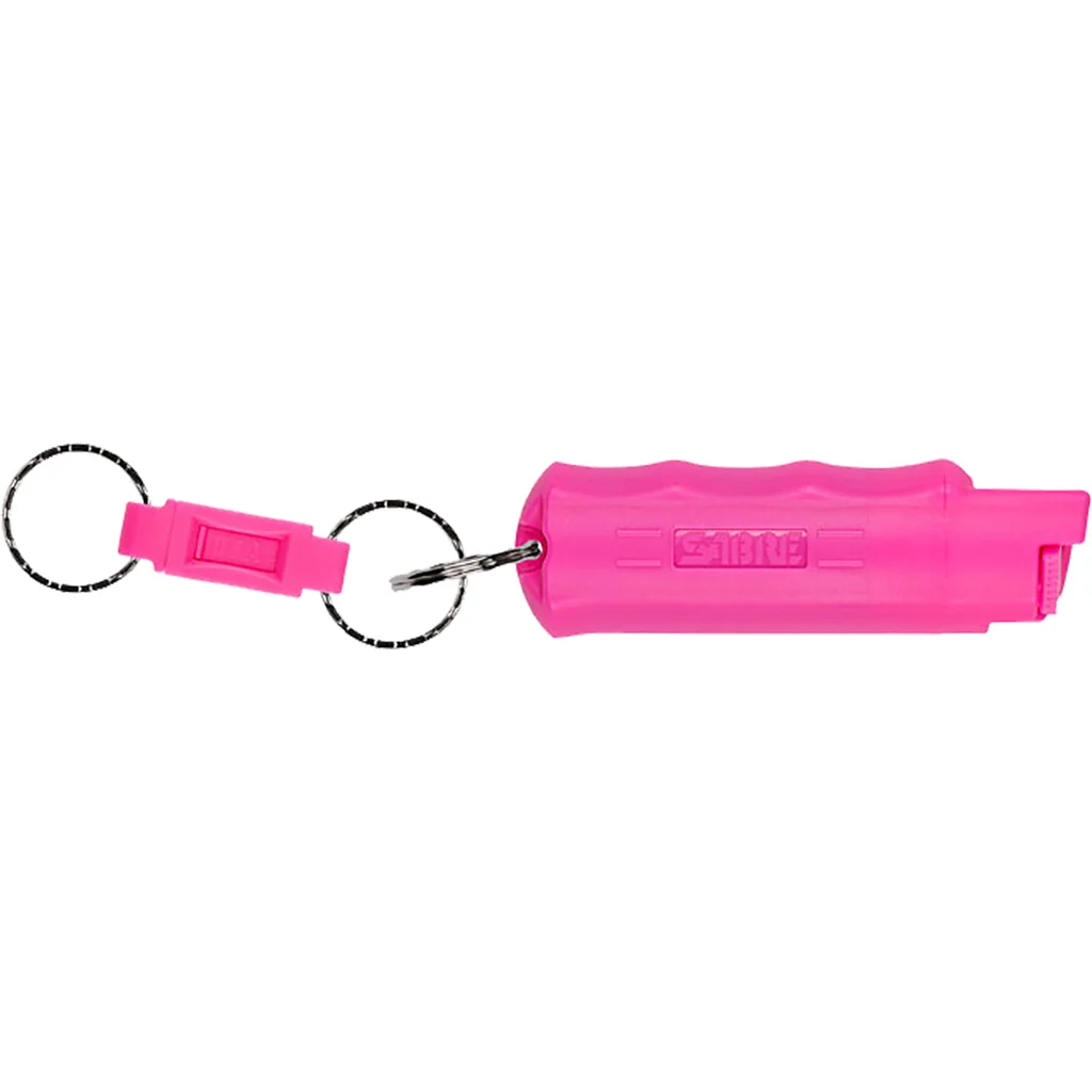 Sabre Pink Hardcase 3-in-1 Key Chain Pepper Spray 0.54 oz with quick-release key ring