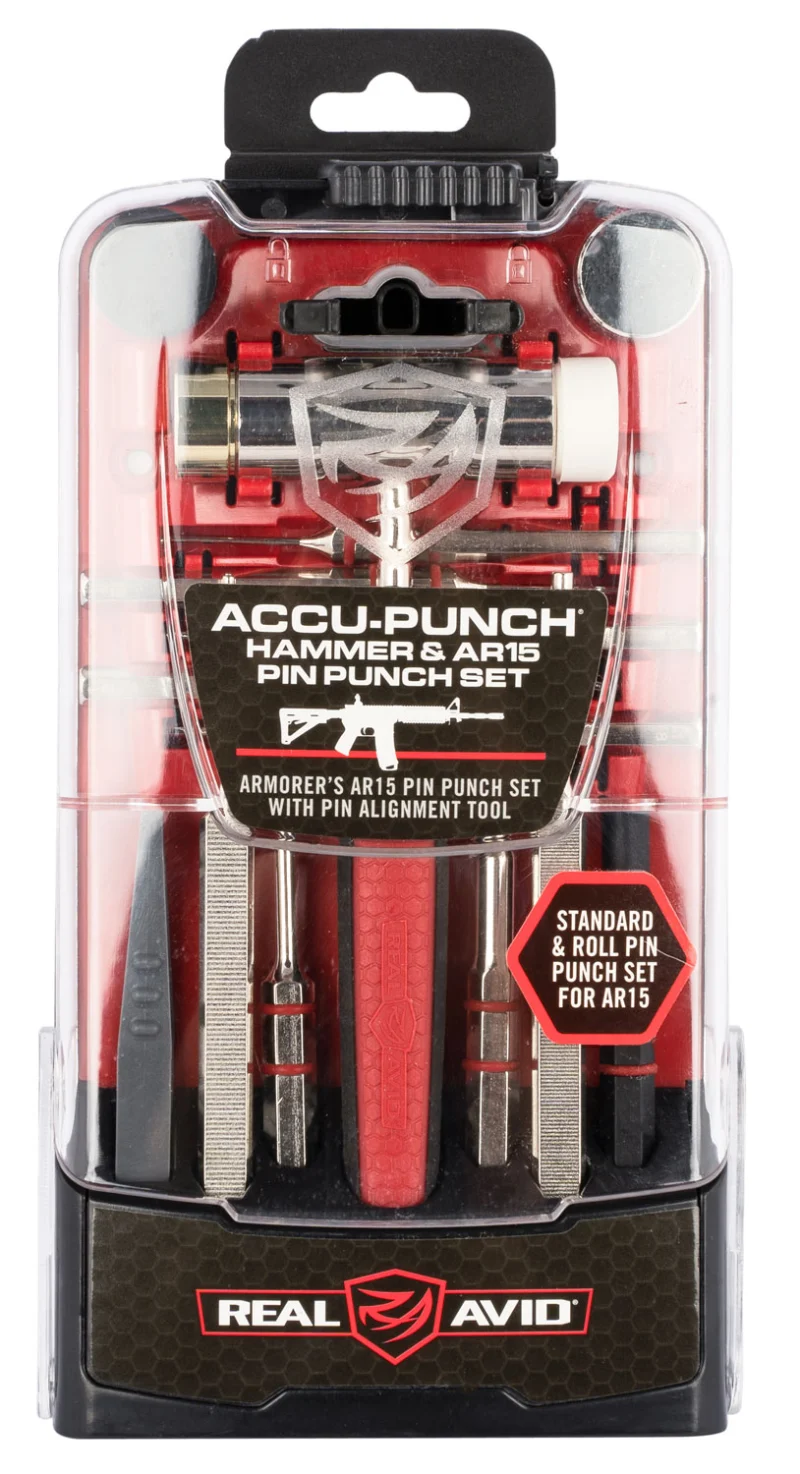 Real Avid Accu-Punch AR-15 hammer and pin punch set with red handle in case