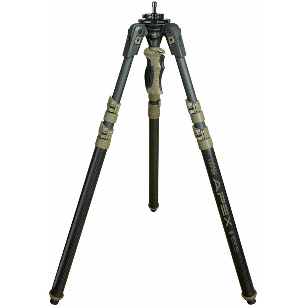 Primos Apex Tripod with Spartan Adapter in Coyote Tan, carbon fiber legs and removable mounting plate
