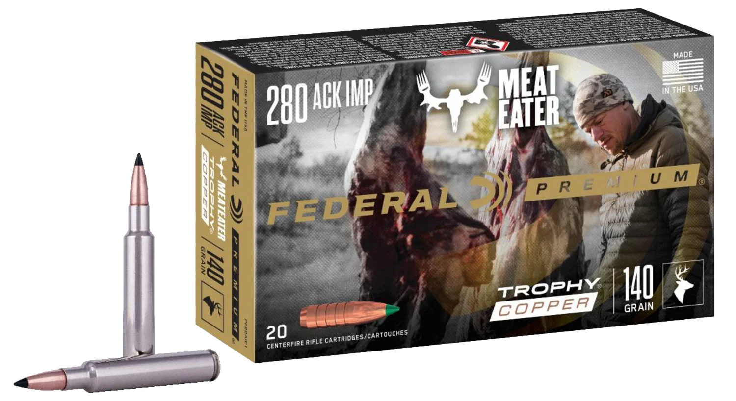 Federal Premium .280 Ackley Improved 140gr Trophy Copper ammunition box 20 rounds