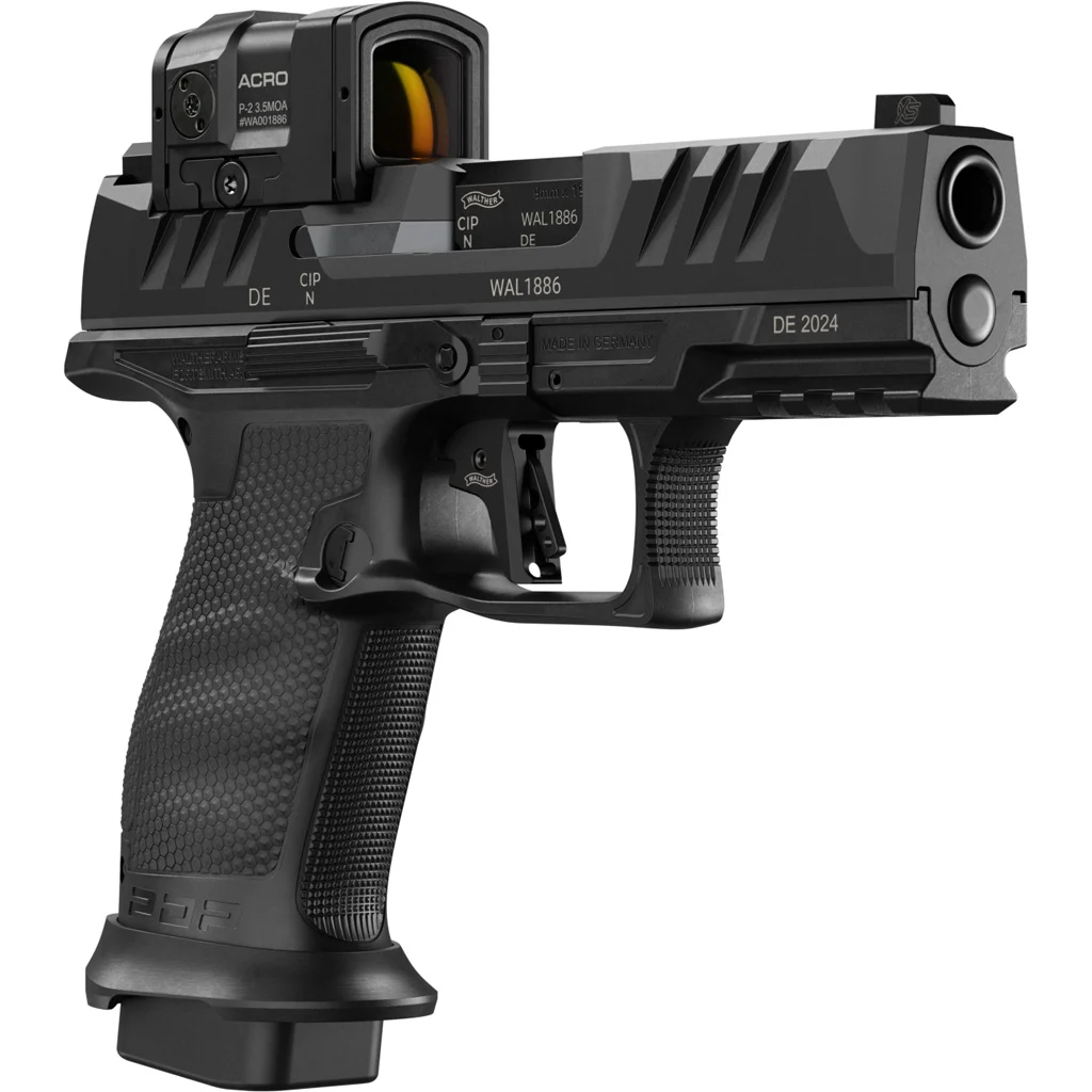 Walther PDP Pro Compact ACRO 9mm 4-inch black pistol with Aimpoint ACRO and three 18-round magazines