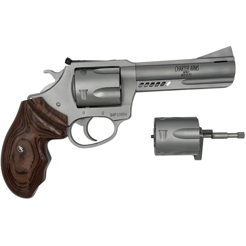 Charter Arms Double Dog 4.2 in stainless revolver with walnut grips and 5-round cylinder